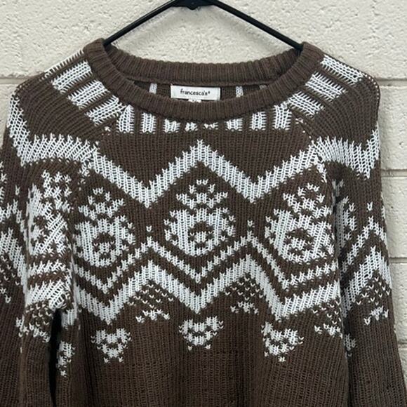 Francesca's Marilyn Fairisle Pullover Brown Sweater size M - Picture 7 of 8